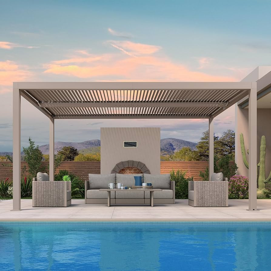 PURPLE LEAF Louvered Pergola 10' × 15', Aluminum Outdoor Hardtop Pergola with Adjustable Retract... | Amazon (US)