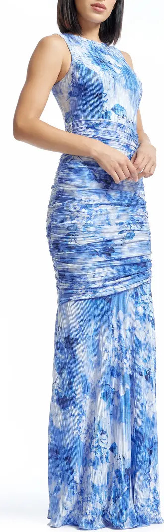 Dress the Population Violetta Plissé Floral Print Trumpet Gown | Nordstrom | Nordstrom