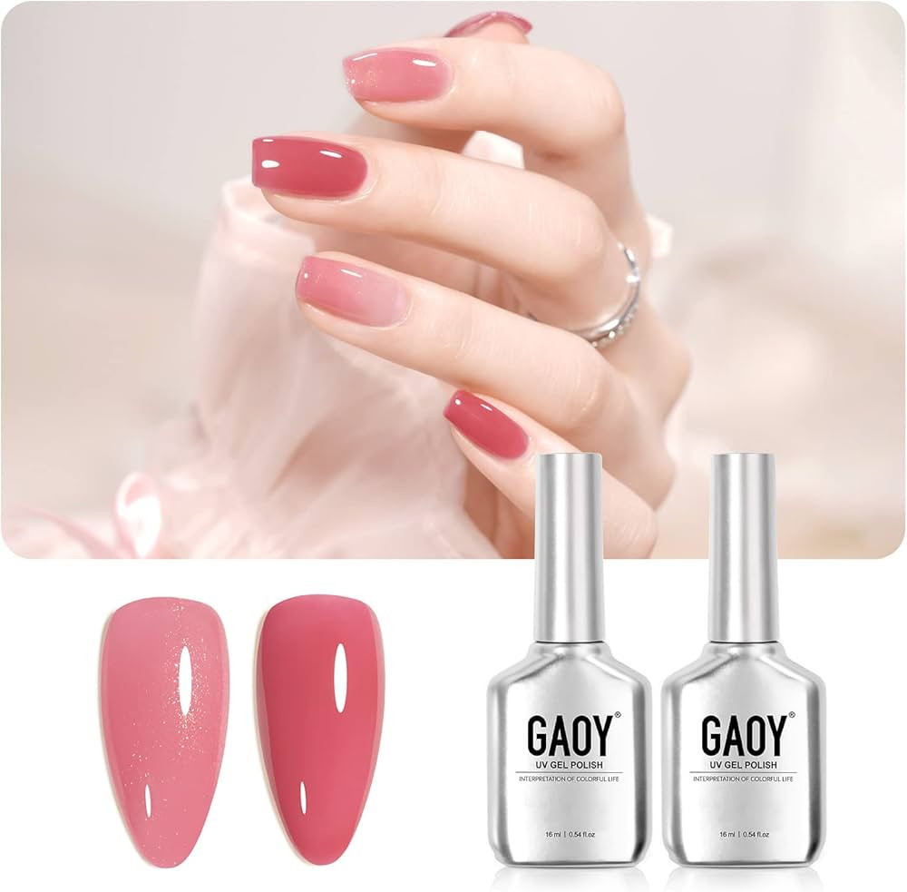 GAOY Jelly Gel Nail Polish, 2 Colors 16ml Pink Maroon Plum Shimmer, Sheer Soak Off UV Gel Polish ... | Amazon (US)