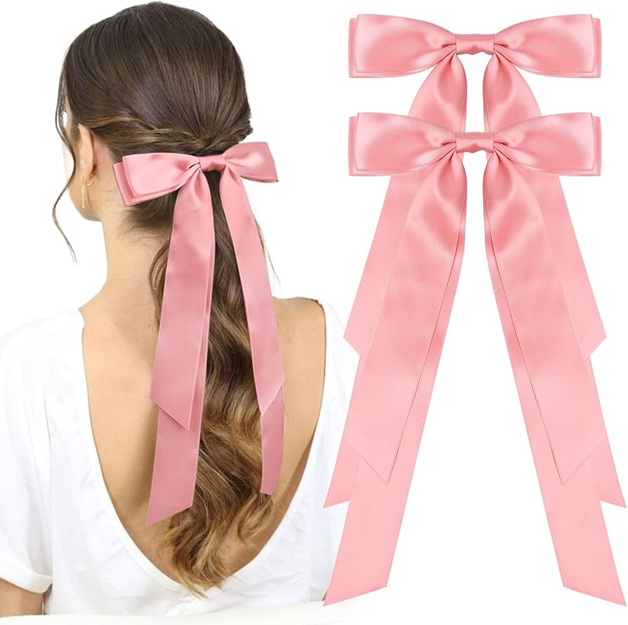 Large Satin Hair Bows Hair Ribbons for Women CEELGON 2PCS Big Long Light Pink Ballet Style Hair B... | Amazon (US)