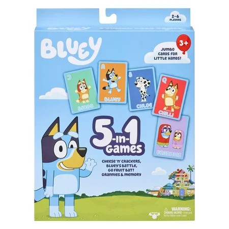 Bluey 5 in 1 Games Set, Cheese 'N' Crackers, Bluey's Battle, Go Fruit Bat!, Grannies & Memory, Preschool, Ages 3+ | Walmart (US)