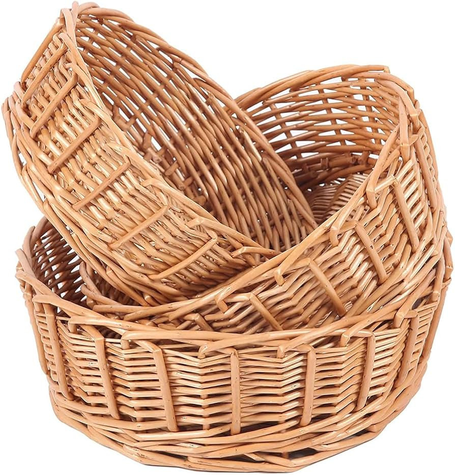11"Round Wicker Bread Basket Woven Tabletop Food Fruit Vegetables Serving Restaurant Serving Bask... | Amazon (US)