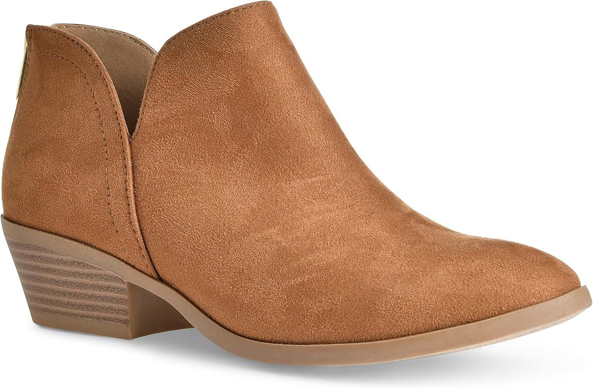 Women's Madeline Western Almond Round Toe Slip on Bootie - Low Stack Heel - Zip Up - Casual Ankle... | Amazon (US)