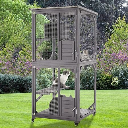 GTQuality Outdoor Cat House Catio Large Wooden Cat Enclosure with Long Runway Cat Condo Cage with... | Amazon (US)