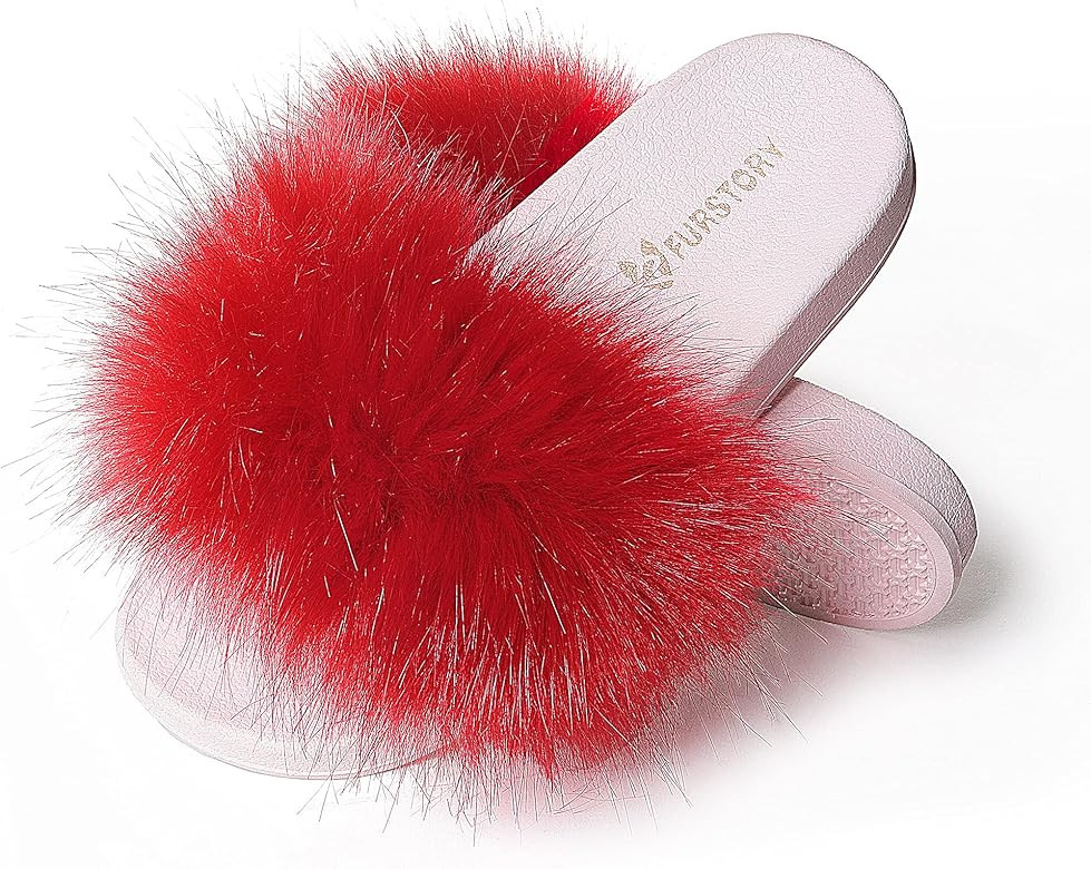 Women's Fuzzy Fur Slides Sandals Cute Fluffy Slipper House Shoes for Women Indoor Outdoor Furry Slid | Amazon (US)