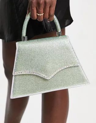 True Decadence mesh mini grab bag in green iridescent with rhinestone handle | ASOS (Global)