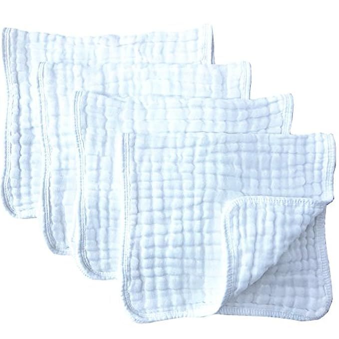 Muslin Burp Cloths 4 Pack Large 20" by 10" 100% Cotton 6 Layers Extra Absorbent and Soft | Amazon (US)