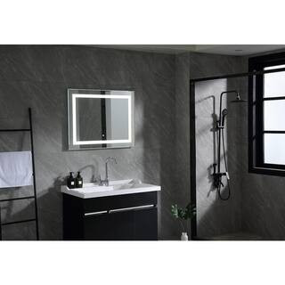 36 in. x 28 in. LED Lighted Rectangle Bathroom Vanity Mirror with Touch Sensor | The Home Depot