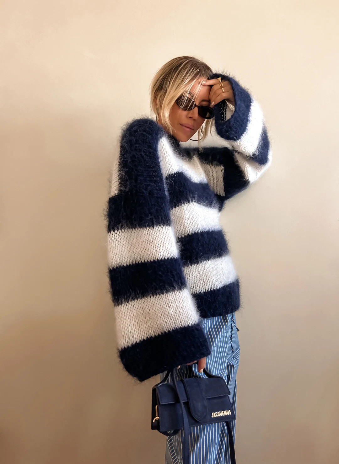 Navy and White Mohair Sweater Personalized Pullover Striped - Etsy | Etsy (US)