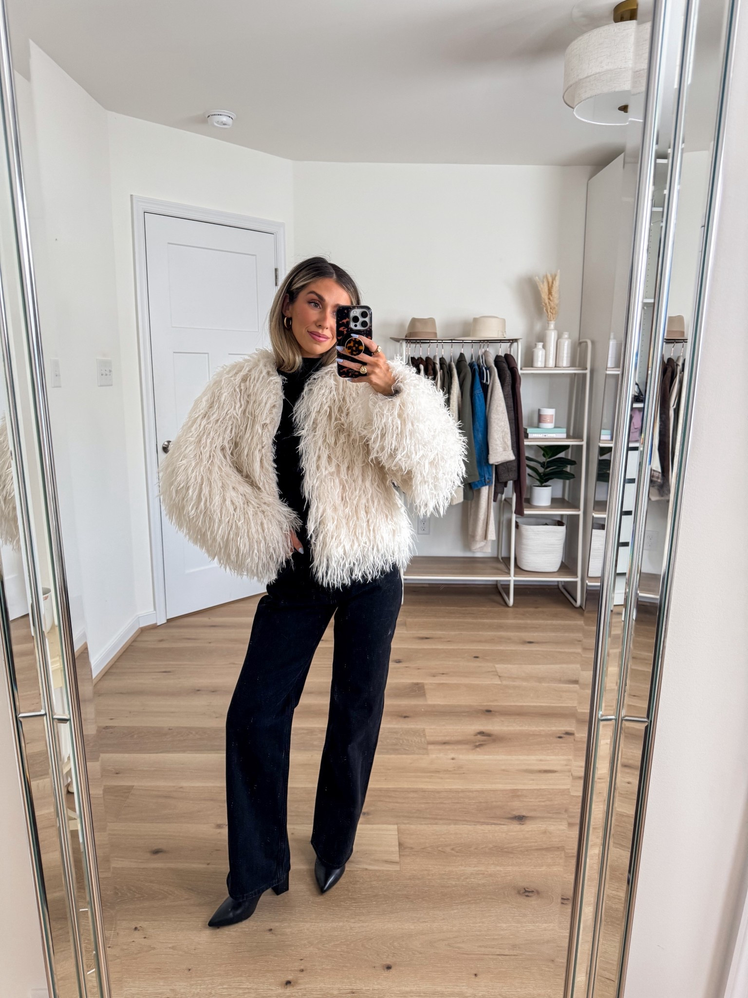 Elevated chic winter outfit 
+ fur coat: xxs 
+ mock neck top: xs 
+ 90s relaxed jeans: 24 short 
+ black boots: true to size 

#LTKFindsUnder50 #LTKFindsUnder100 #LTKHoliday