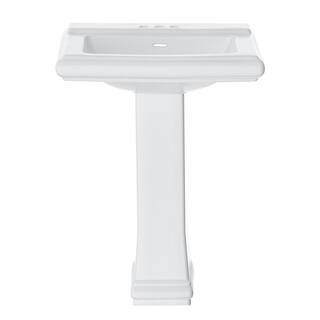 26 in. White Ceramic Pedestal Sink with 26.5 in. Base in White | The Home Depot