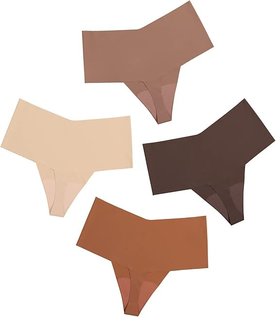 DEANGELMON Women Seamless Thongs No Show Thong Underwear Workout Panties High Waist T... | Amazon (US)