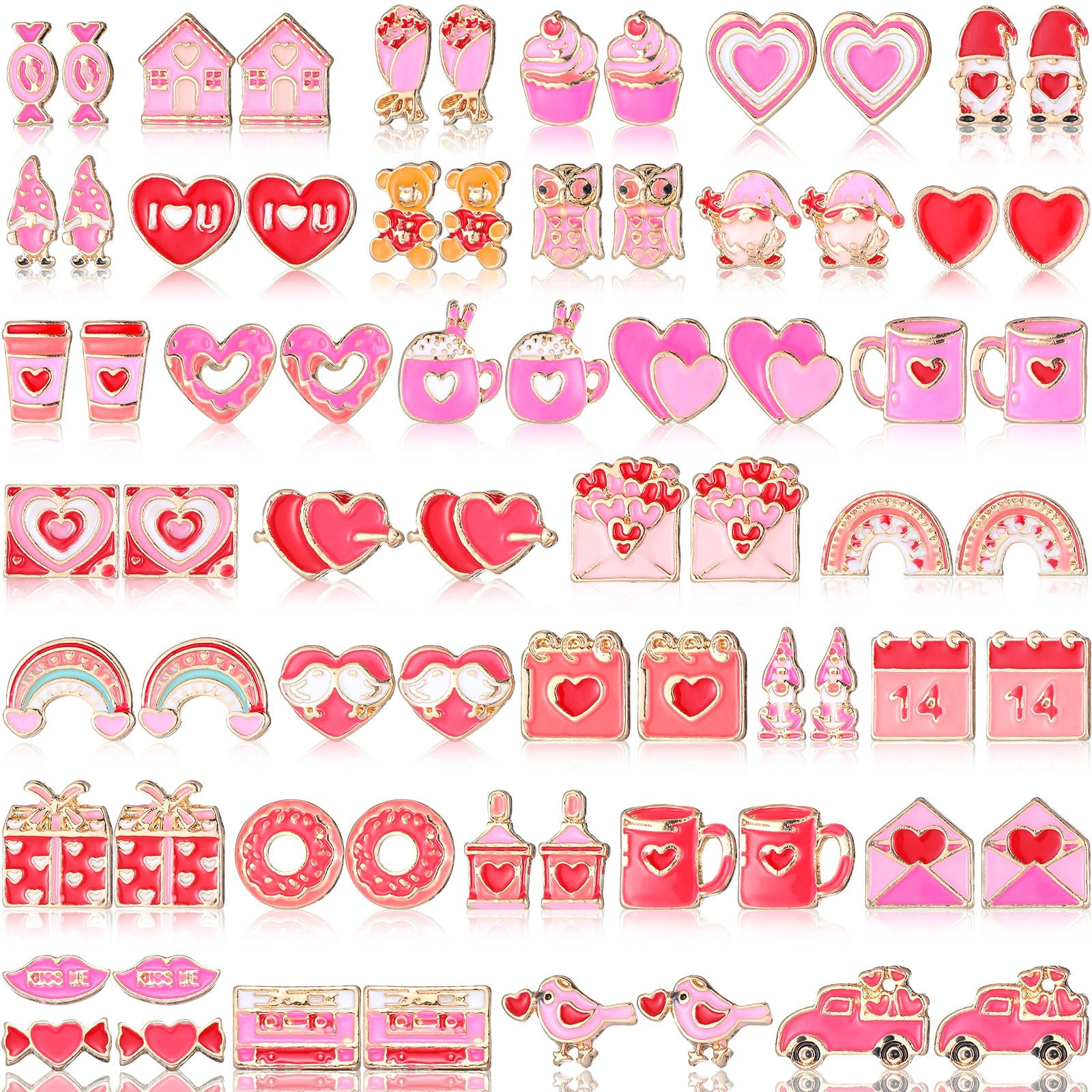 Tondiamo 36 Pairs Valentine's Earrings for Women Holiday Studs Earrings Bulk Cute Rose Gnome Hear... | Amazon (US)