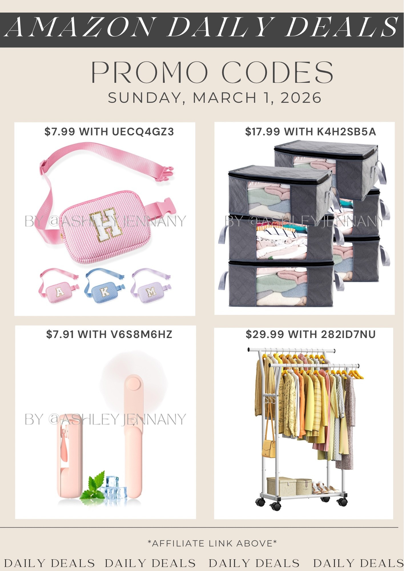 Amazon deals on this initial Crossbody bag, storage bags, handheld, portable fan and clothing rack

#LTKHome #LTKSaleAlert #LTKTravel