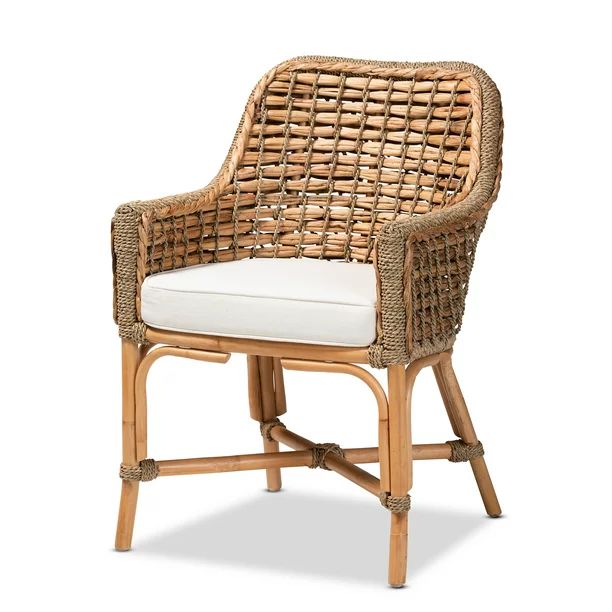 Baxton Studio Kyle Modern Bohemian Natural Brown Woven Rattan Dining Arm Chair with Cushion | Walmart (US)