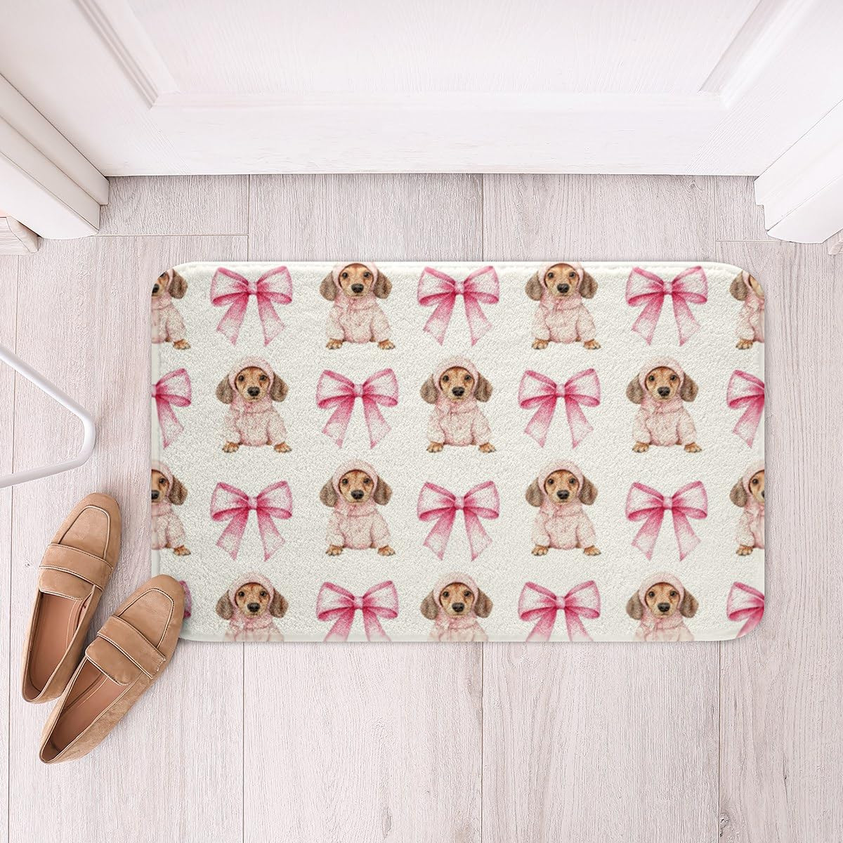 Pink Bowknot Kids Bath Mats,Cartoon Dachshund Pets Cute Mats Rugs for Boys Girls,Dogs Bow Tie Pat... | Amazon (US)
