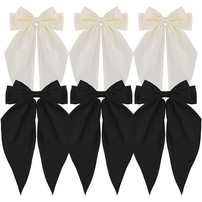 Oversized Hair Barrettes: Silky Satin Bowknot Clips, Long Tail Ribbons for Women - Black, White, ... | Amazon (US)