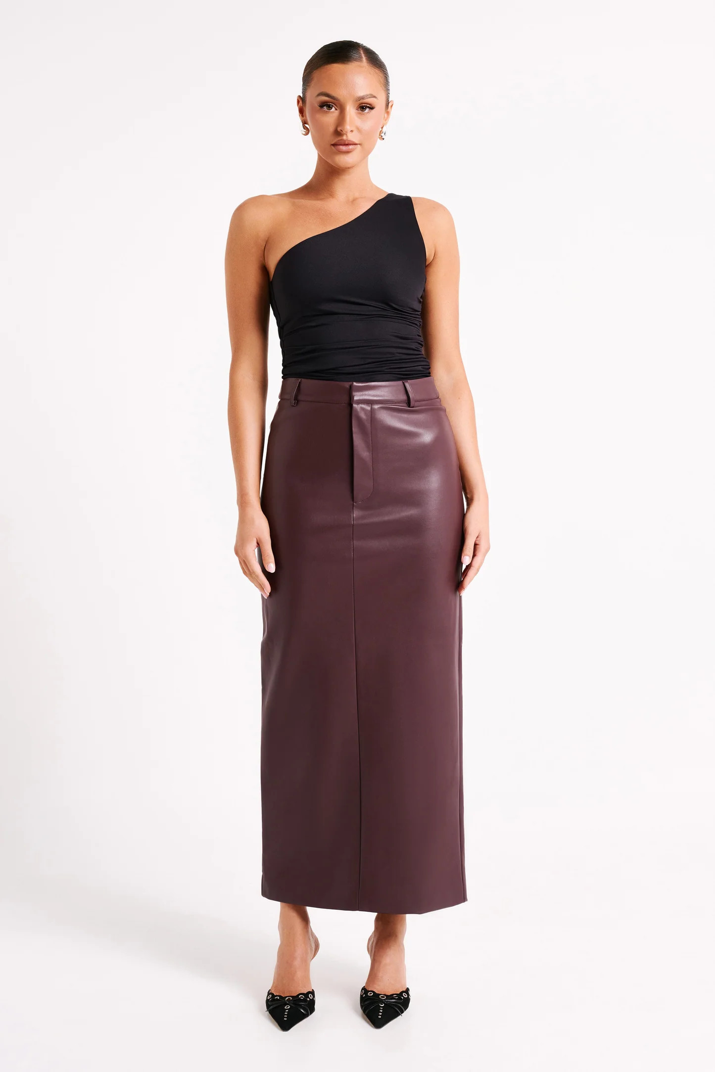 Lottie Faux Leather Maxi Skirt - Plum | MESHKI US
