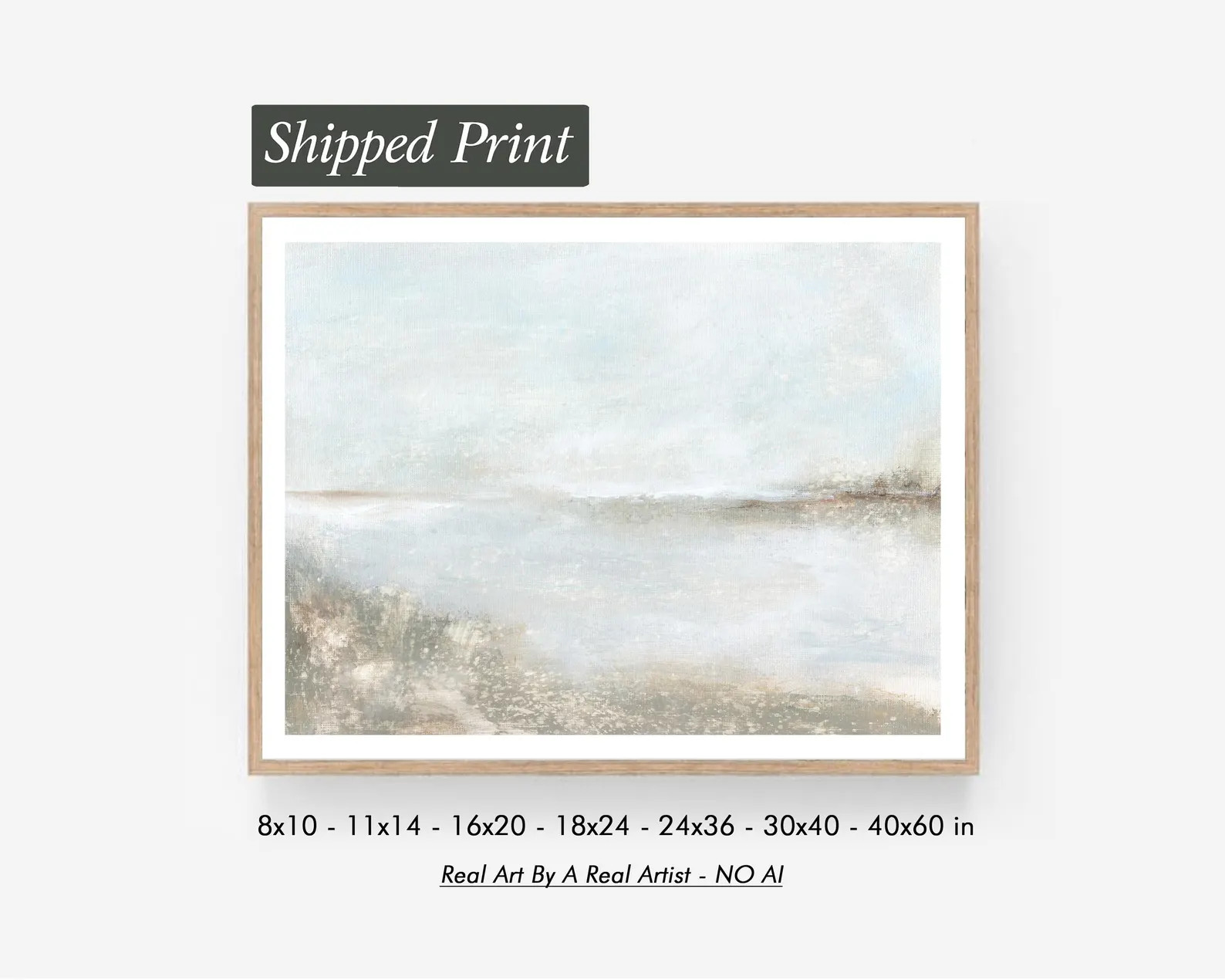 Restore - Muted Earth Tone Landscape Wall Art Print, Large Neutral Blue Gray Green Abstract Shore... | Etsy (Global)