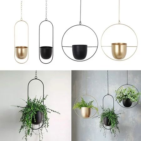 Hanging Planter - Round Metal Plant Hanger with Flower Pot Modern Wall & Ceiling Planters Hanging Pl | Walmart (US)