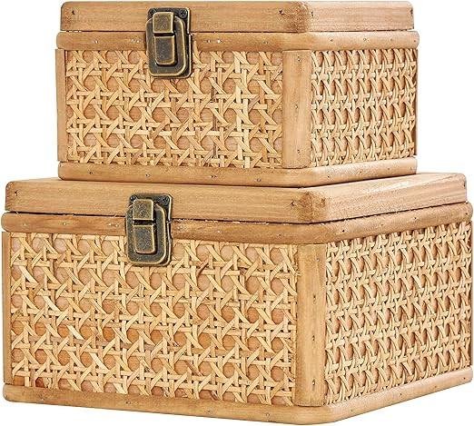 Deco 79 Rattan Handmade Decorative Box Woven Decorative Keepsake Boxes with Bronze Latches, Set o... | Amazon (US)