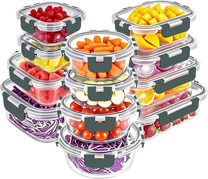 VERONES Juego de 12 envases de vidrio para almacenamiento de alimentos, recipientes herméticos d... | Amazon (US)