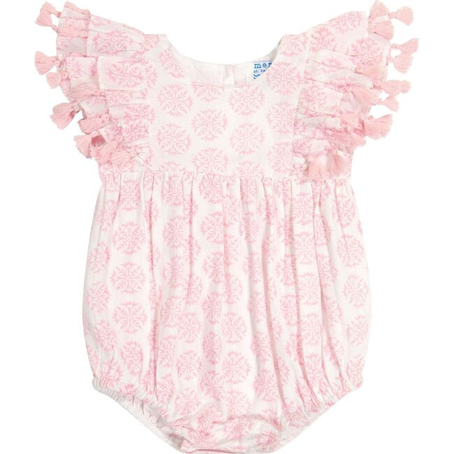 Baby Anna Star Print Tassel Flutter Sleeve Romper, Pink | Maisonette