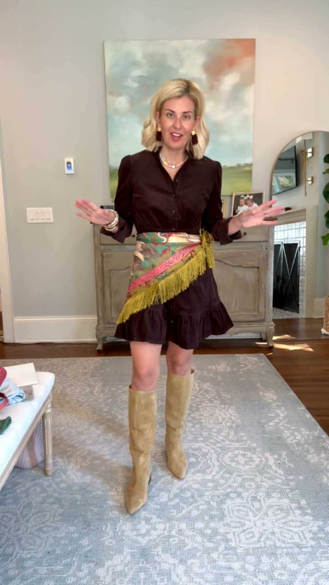 How cute is this look?!? The dress & scarf of our dreams! 
Sizing:
Dress - small
Boots - 38 tts 

Codes:
Avara - mixandmatch15
Allie + Bess - Catherine20

#LTKOver40 #LTKSeasonal #LTKdayinmylife