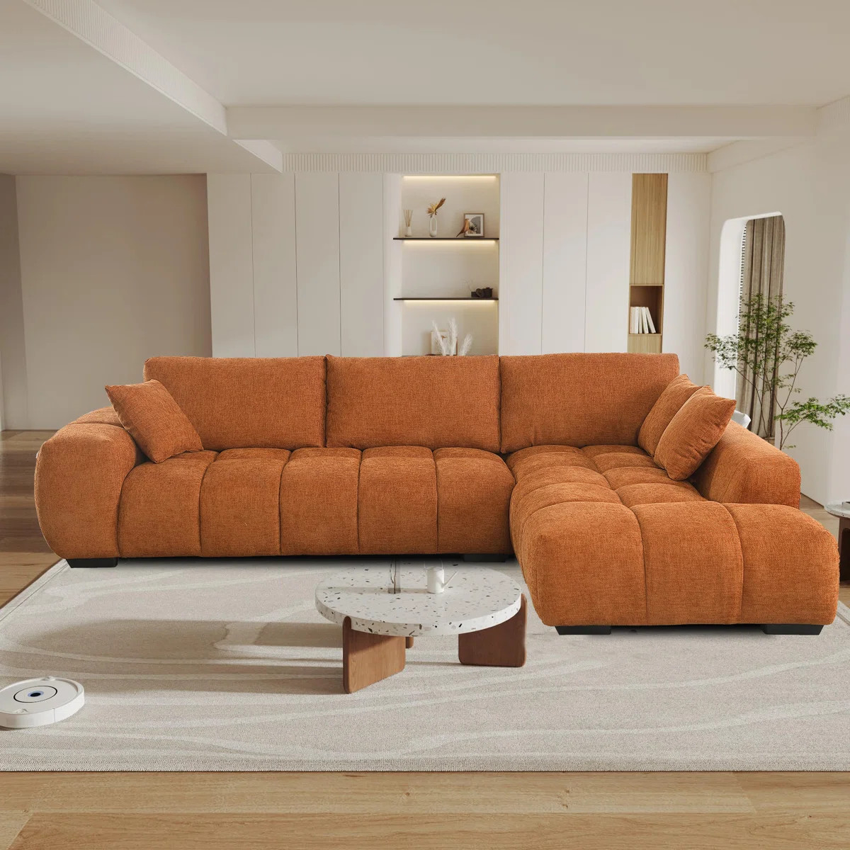 120" Modern Cloud Sectional Sofa With Tufted Details, Chaise Lounge, And Wide Arms | Wayfair North America