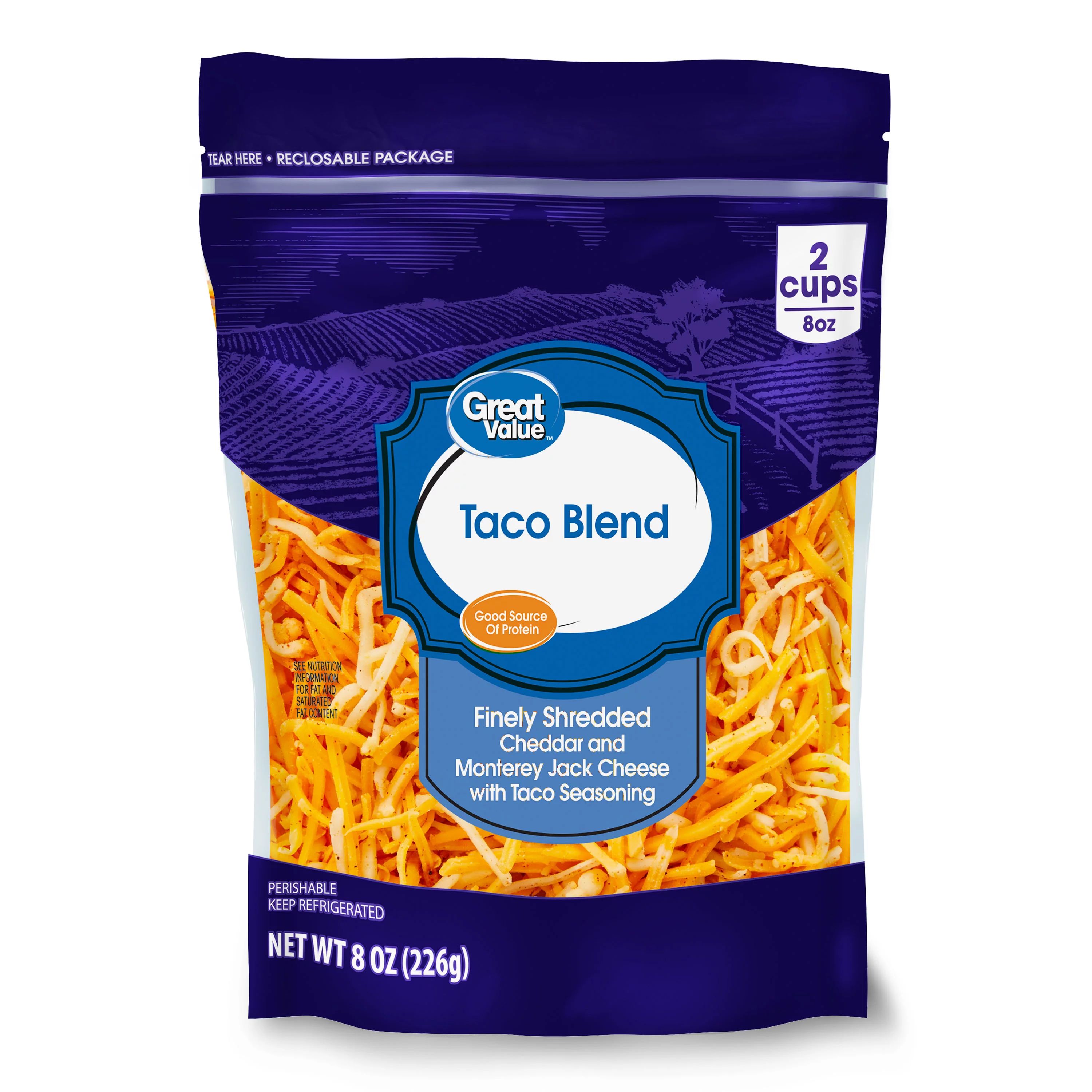 Great Value Finely Shredded Taco Blend Cheese, 8 oz - Walmart.com | Walmart (US)