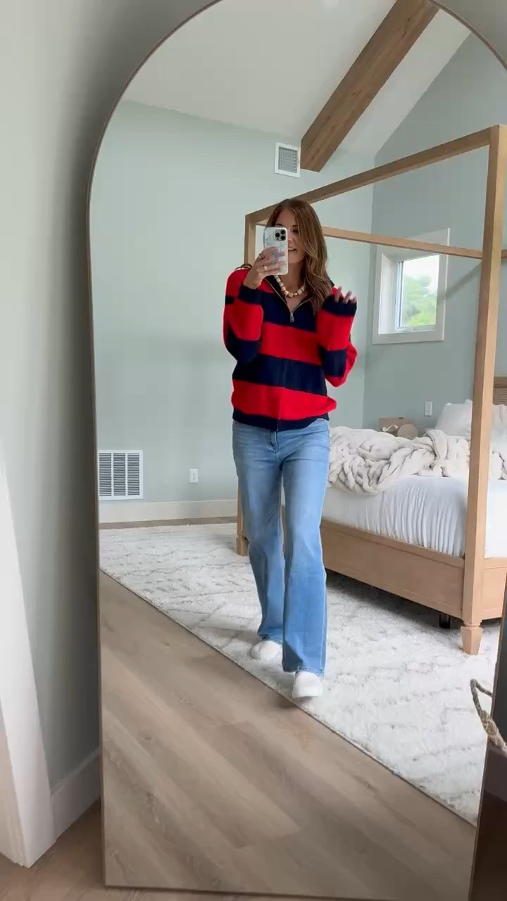 This striped quarter zip is such a good way to start bringing fall pieces into my closet without going full sweater weather yet. I love the bold red and navy with a lighter wash jean, and the sleeve length is a win for my 6’ frame.

Tall girl fall outfit, Striped quarter zip, Red and navy sweater, Tall girl style, Light wash jeans, Long sleeve sweater, Transitional fall outfit, Casual fall style, Tall girl fashion, Early fall outfit, StangandCo

#LTKSeasonal #LTKTravel #LTKTall