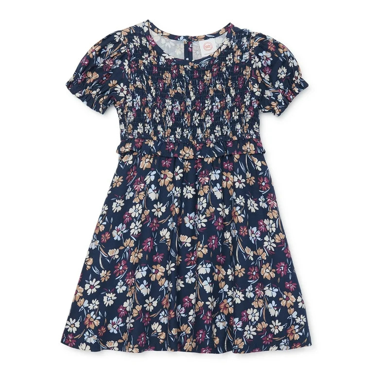 Wonder Nation Toddler Girls Short Sleeve Smocked Woven Dress, Sizes 12M-5T - Walmart.com | Walmart (US)