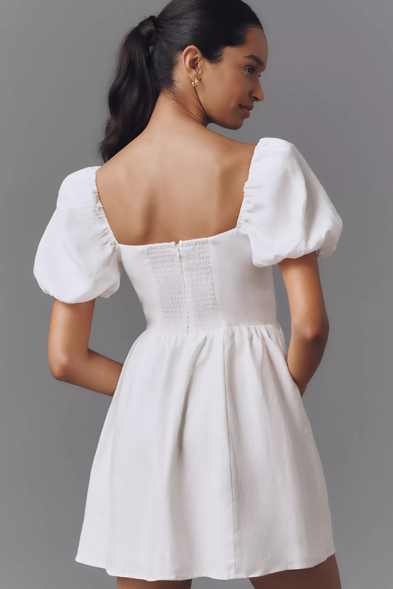 Reformation Malvina Linen Puff-Sleeve Mini Dress | Anthropologie (US)