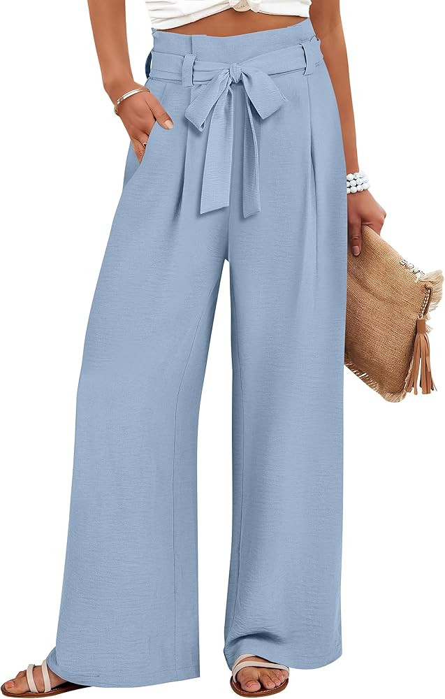 ANRABESS Womens Wide Leg Palazzo Pants Belted High Waisted Business Casual Flowy Long Trousers wi... | Amazon (US)