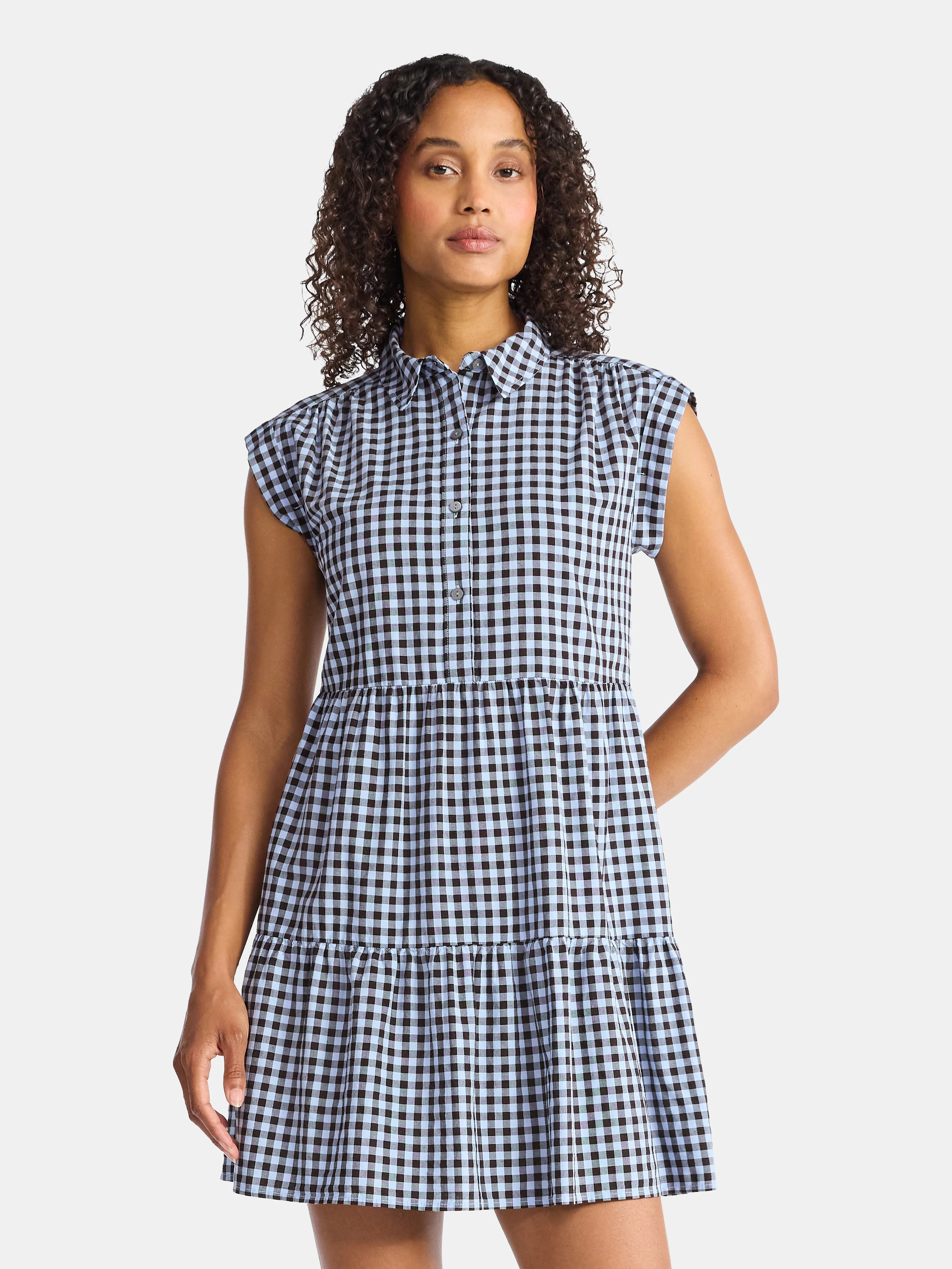 Time and Tru Women's Tiered Mini Shirtdress, Sizes XS-XXXL | Walmart (US)
