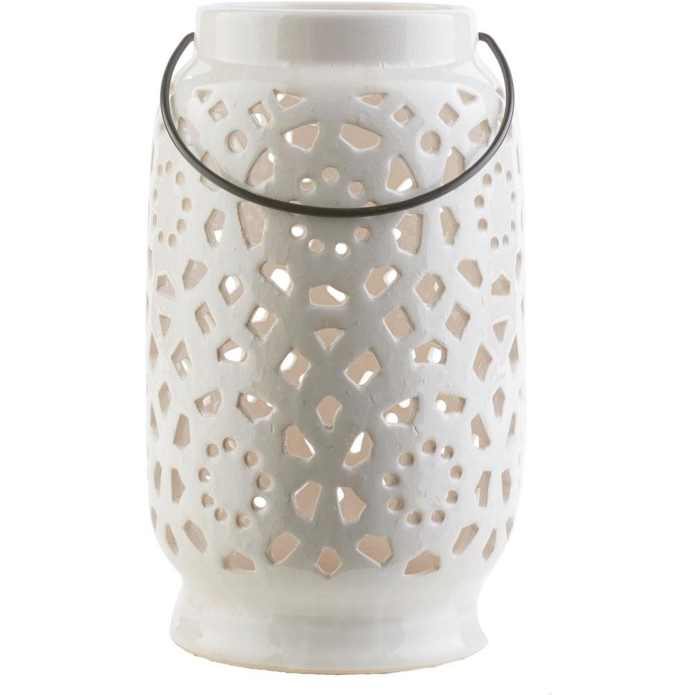 Kimba 11 in. White Ceramic Lantern | The Home Depot