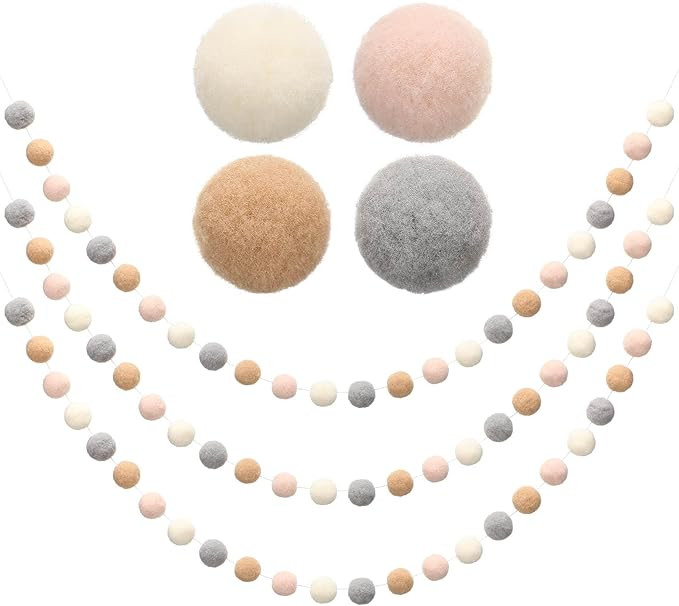 3 Pcs Neutral Christmas Garland Christmas Felt Ball Garlands Neutral Pom Pom Garland Christmas Fe... | Amazon (US)