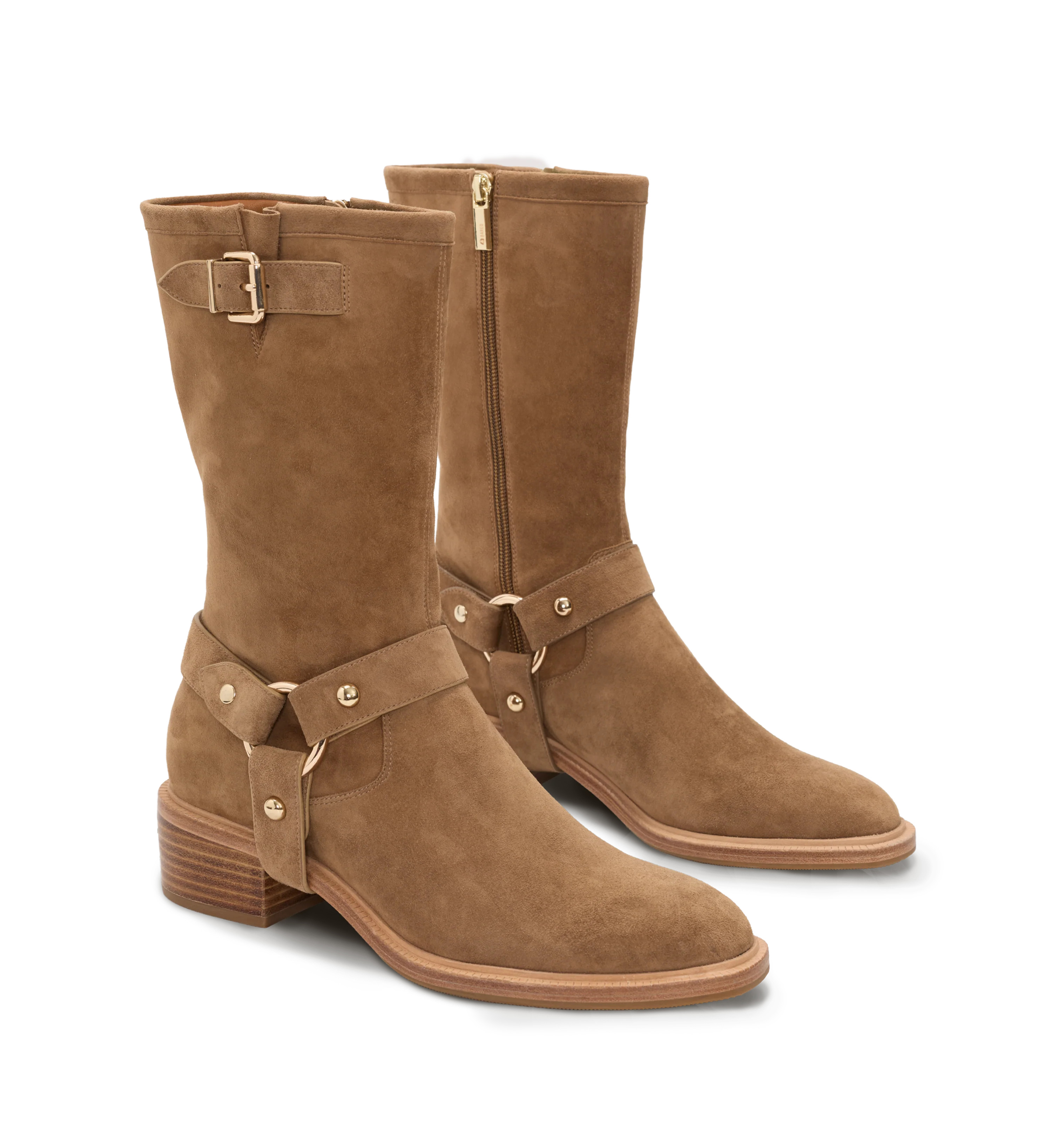 Tern Coffee Tan Suede & Hardware Heeled Boots | Bared Footwear | Bared Footwear