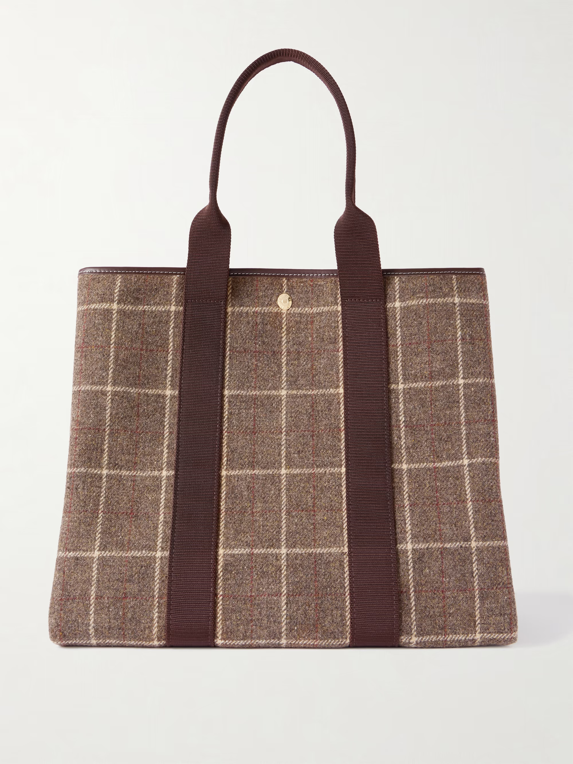 Traversée Hunter large webbing and leather-trimmed checked tweed tote | NET-A-PORTER (US)