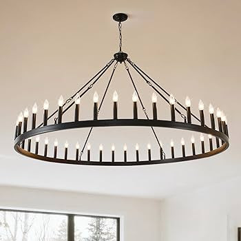Black Wagon Wheel Chandelier 64 inch 42-Light Round Farmhouse Chandeliers Modern Industrial Dinni... | Amazon (US)