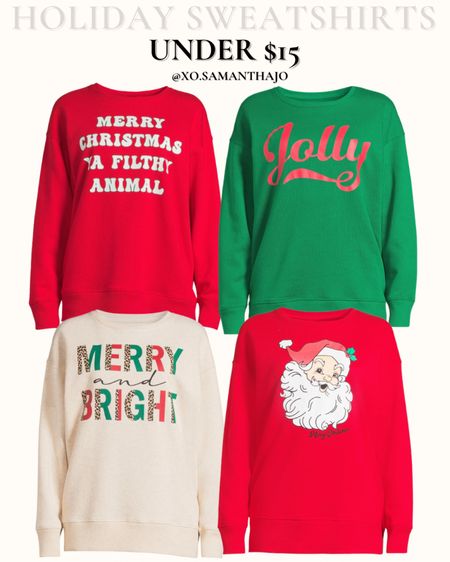 Holiday sweaters under $15! 

Christmas sweatshirts - crewneck sweatshirts - Santa sweater - jolly - merry Christmas ya filthy animal - holiday time - Walmart finds - Walmart outfits 

#LTKSeasonal #LTKfindsunder50 #LTKHoliday