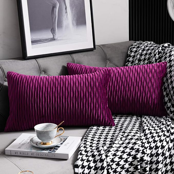 12x20 Purple Throw Pillow Cases: 2 Pack Original Striped Velvet Rectangular Decorative Pillow Cov... | Amazon (US)