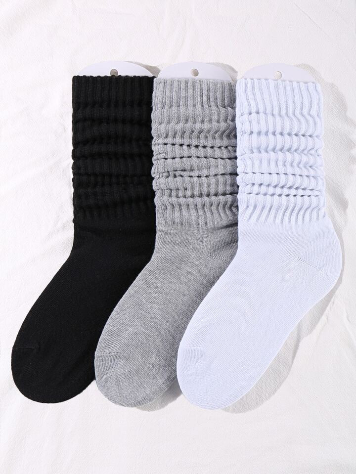 3pairs Women's Fall Winter Slouch Knit Socks Simple Solid Color Slouchy Socks Women Scrunch Socks... | SHEIN