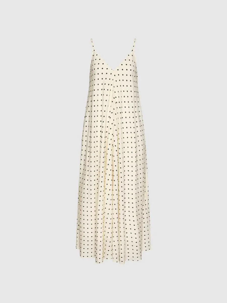 Polka Dot Strappy V-Neck A-Line Midi Dress | Urban Revivo