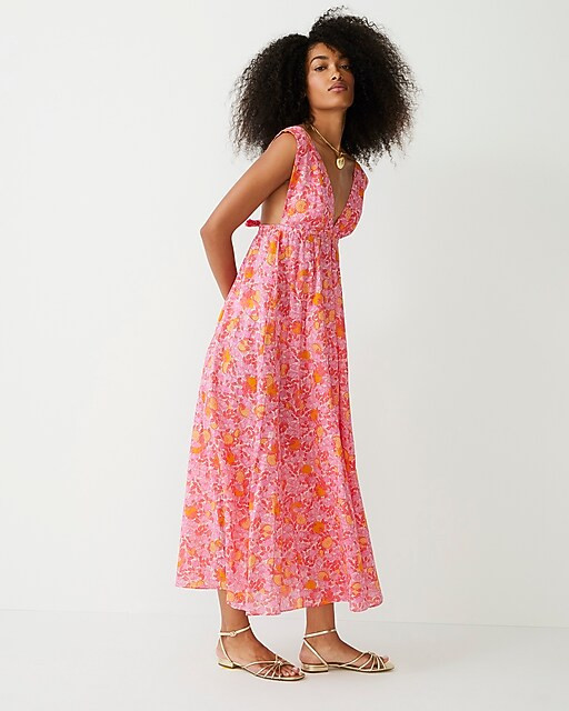 Plunge-neck beach dress in pink limone print | J. Crew US
