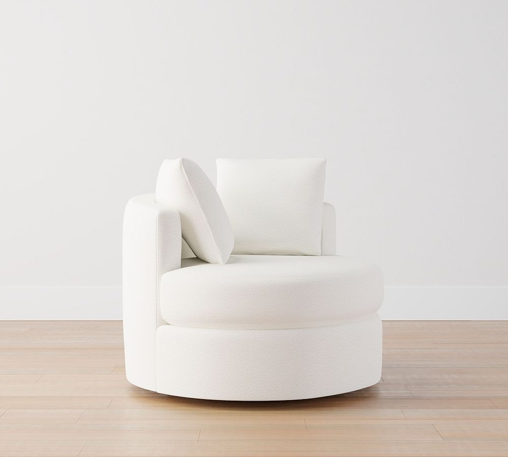 Balboa Upholstered Swivel Armchair, Polyester Wrapped Cushions, Luxe Boucle Ivory | Pottery Barn (US)