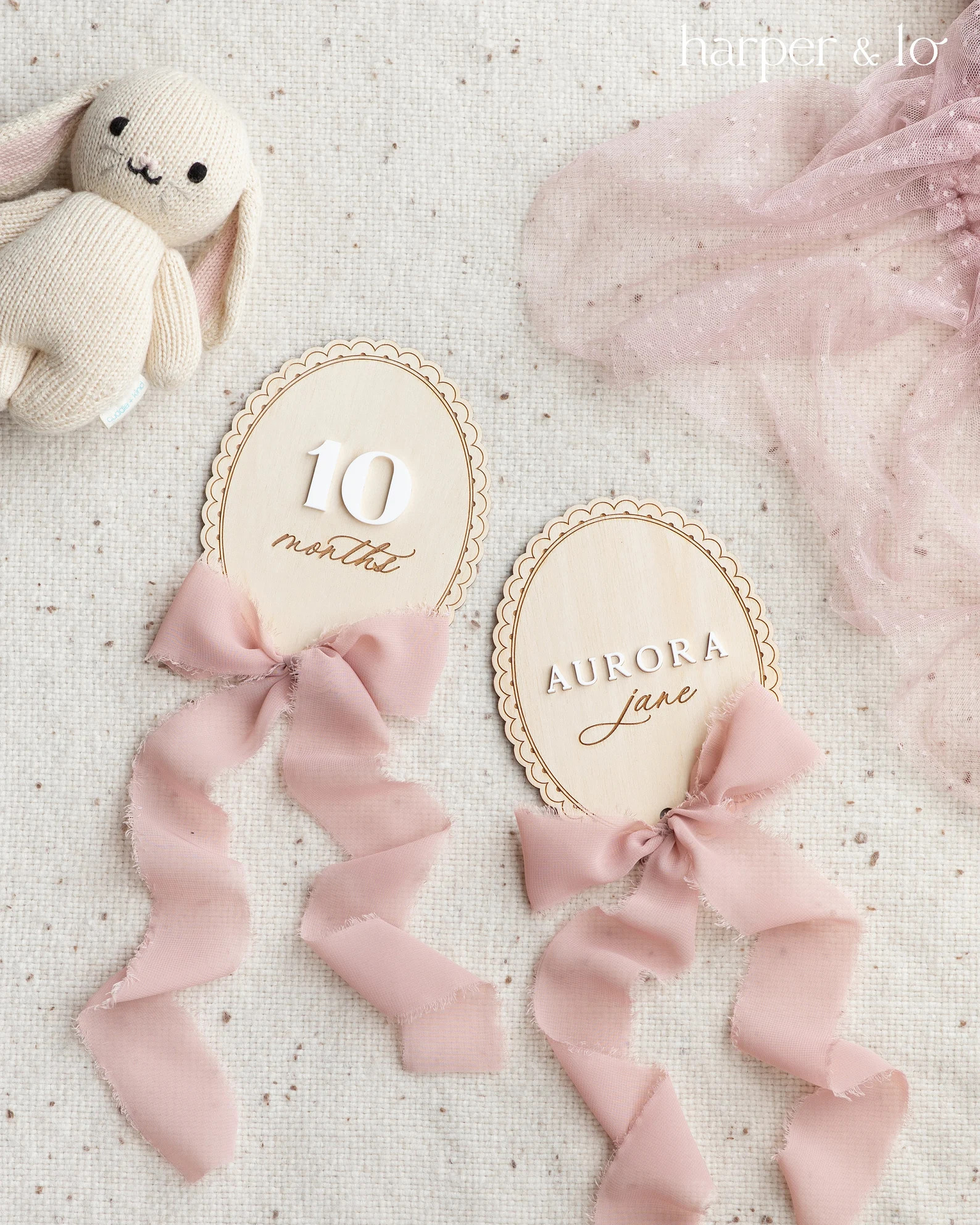 Wooden Lace Ribbon Bow Interchangeable Milestone Cards | Personalize Custom Name, Baby Monthly Mi... | Etsy (US)