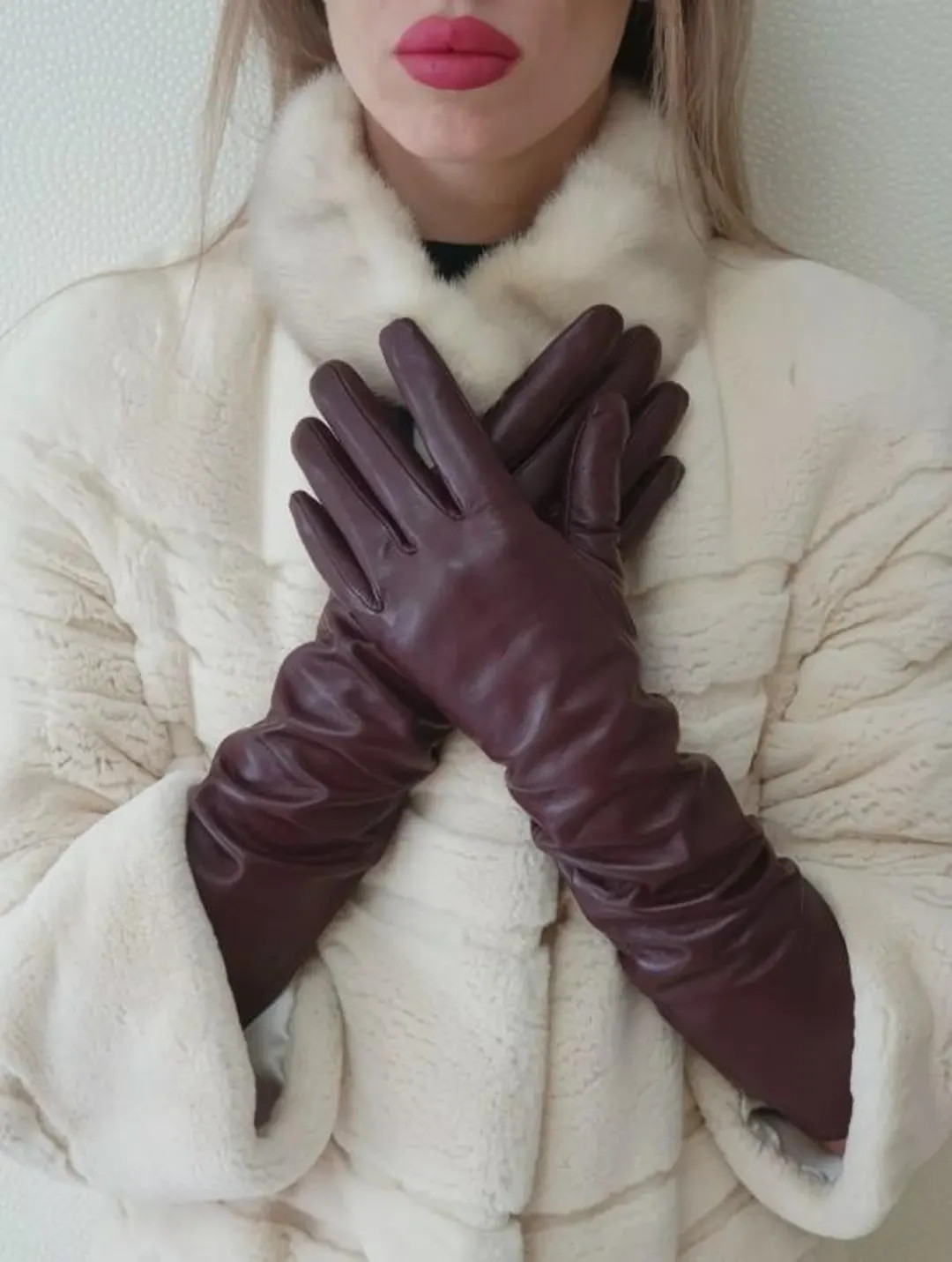 Long Genuine Leather Gloves, Opera Elbow Gloves Burgundy - Etsy | Etsy (US)