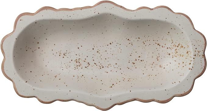 Creative Co-Op Speckled Stoneware Scalloped Edge, Ivory and Brown Platter | Amazon (US)