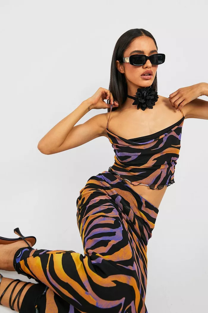 Mesh Zebra Print Slip Maxi Slip | Boohoo.com (US & CA)